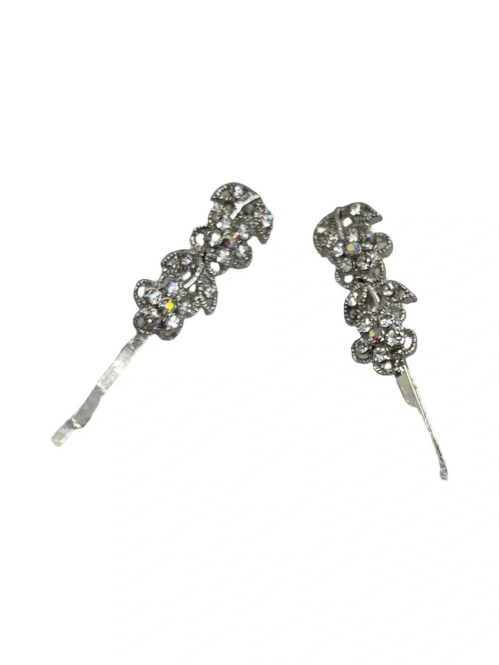 Silver Floral Crystal Bobby Pin Set - Women Accessories FINAL PRICE DROP